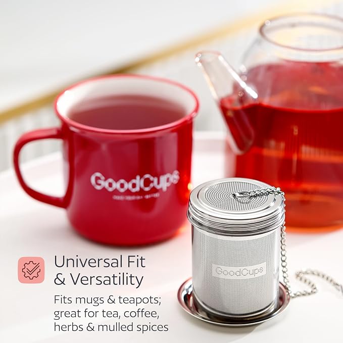 Stainless Steel Tea Infuser for Loose Leaf Tea, Medium (2.05” Diameter x 2.95” Height) – Extra Fine Mesh Strainer with Chain Hook & Lid, Reusable Tea Steeper for Mugs, Cups & Teapots