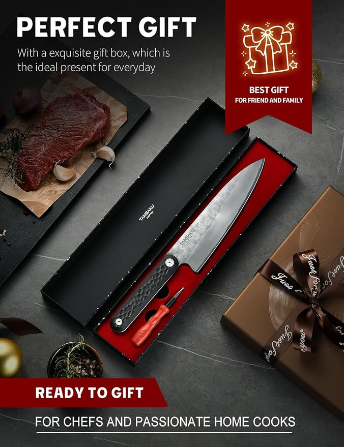 Chef Knife in Japanese High Carbon Stainless Steel, 8 Inch Ultra Sharp Hand Forged Japanese Chef's Knife, Professional Kitchen Cooking Knife with Non-slip G10 Handle, Meat Cutting Knife & Gifts Box