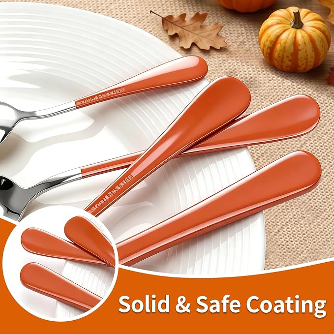 Orange Silverware Set with Holder for 6-24 Piece Stainless Steel Flatware Set with Spoons, Forks, Knives, Heavy Duty Mirror Polished Cutlery Set for Home, Kitchen, Restaurant