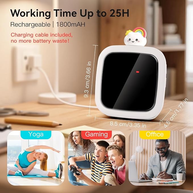 Digital Visual Timer for Kids, 99-Minute Countdown, Rechargeable | 19 Music Alarm, Pause Function, 9 Optional DIY Color Star Display, Rainbow Doll, for Study, Homeschool, Kitchen