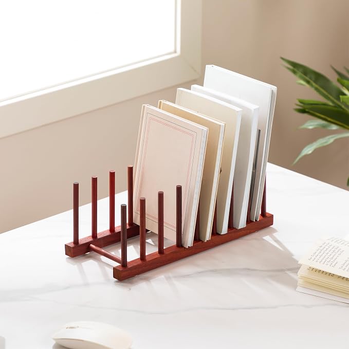 HBlife 4 Packs Rosewood Wooden Dish Drying Rack Plate Organizer for Cabinet | 8 Slots, Home and Kitchen Organizer, For Cups, Bowls, Pots, Lids, Cutting Boards & Plates, Space-Saving for Cabinets Counters
