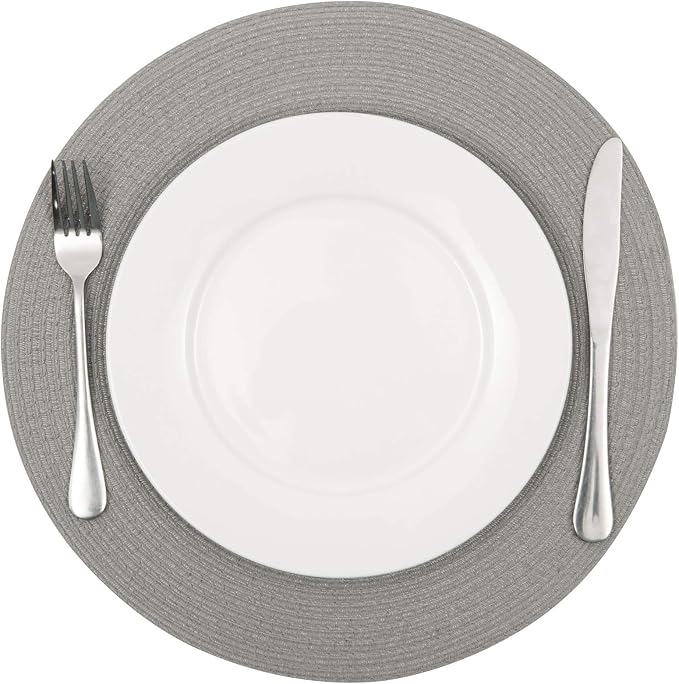 SHACOS Round Braided Placemats Set of 8 Washable Fabric Heat Resistant 15 inch Grey Round Table Mats for Dining Tables (Gray, 8)