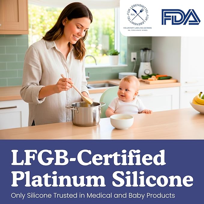 NonToxic Platinum Silicone Utensils, 100% Plastic-Free, 8-Pcs, Beige | LFGB-certified platinum silicone. Solid steel core, no hidden plastics. 500°F heat resistant. Non-scratch. Dishwasher safe