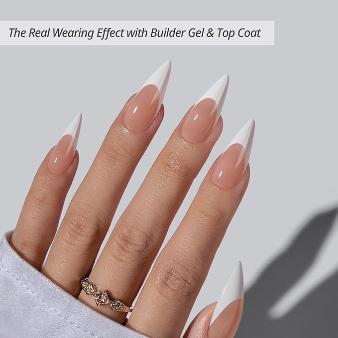 BTArtboxnails XCOATTIPS White French Tip Press On Nails, L Stiletto, Peach | Lamp-Curable, 4-Week Wear, Natural Nail Look, Salon Quality Value at Home, Easy-to-Apply for Beginners, 160ct Nail Tips Only
