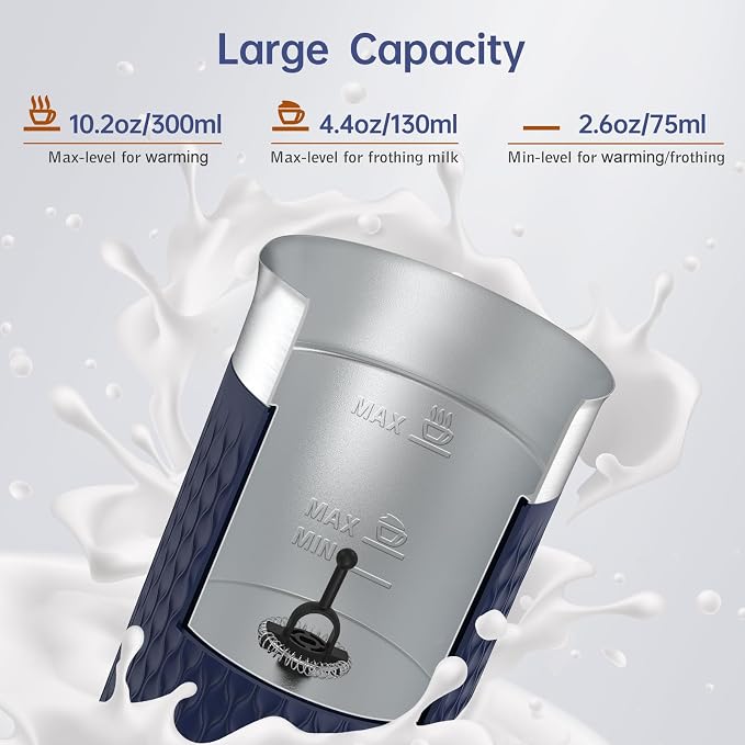 SIMPLETASTE Milk Frother, 4-in-1 Electric Automatic Milk Steamer, Blue | Warm and Cold Foam Maker and Milk Warmer for Latte, Macchiato, Cappuccino, Hot Chocolate