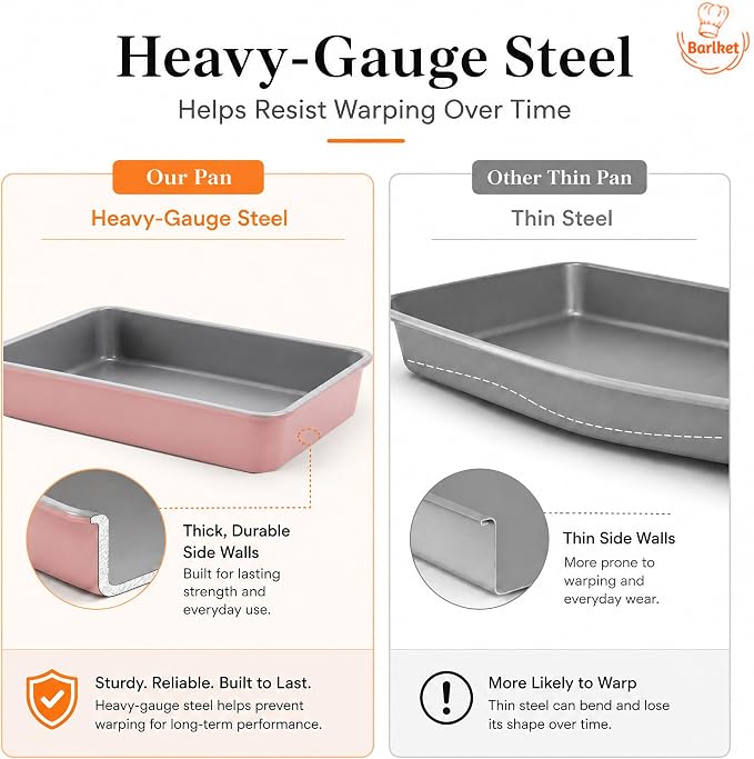 9x13 Baking Pan 2 Pack, Heavy Duty 2.5" Deep Lasagna Pan Nonstick | 9 x 13 Cake Pan Carbon Steel Lasagna Pans, 2.5 Inch Deep 13 x 9 Rectangular Cake Pans Set for Brownies, Casserole & Roasting