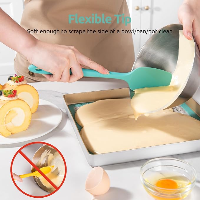 U-Taste Silicone Spatula Set with 600 Degrees Fahrenheit Heat Resistant (Teal/Aqua Sky) | Food Grade Hot-Proof Seamless Rubber Scraper, Kitchen Flexible Silicon Cooking Utensil Set, Diswasher Safe Baking Supplies