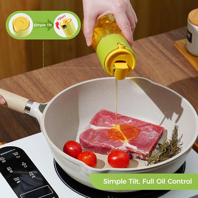 LHS Olive Oil Sprayer and Dispenser 2 in 1, 10oz/300ml, Green | Oil Mister & Pourer, Portion Control, Food Grade, For Air Fryer, Cooking, Salad, BBQ, Frying