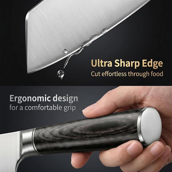 Cleaver Knife 7 Inch, Ultra Sharp Japanese Meat Cleaver Gift Box | High Carbon Stainless Steel Knives with Pakkawood Handle, Bone Chopper for Vegetable Meat, Home Kitchen, Dishwasher Safe