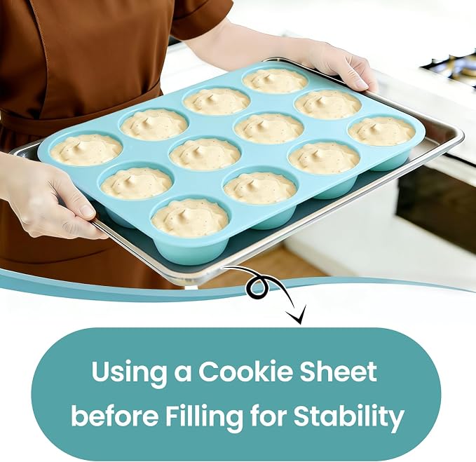 CAKETIME Silicone Muffin Pans for Baking, 2 Pack Regular Size Muffin Pan 12 Cups Non Stick Silicone Molds for Baking Muffin, Egg Bites, Cupcake BPA Free