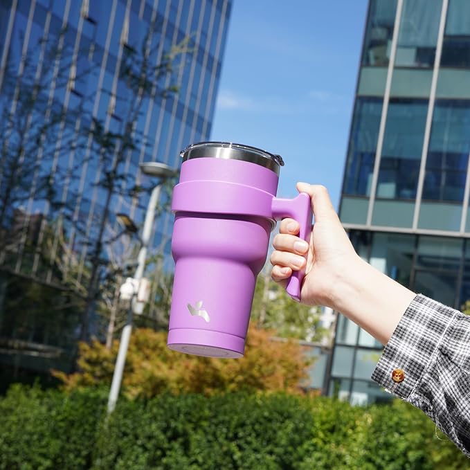Konokyo 40 oz Tumbler with Handle and Straw, Insulated Travel Mug | Lavender; BPA-free, leak-proof tumbler with 2 lids, 2 straws, cup holder fit for coffee, office, travel & daily use