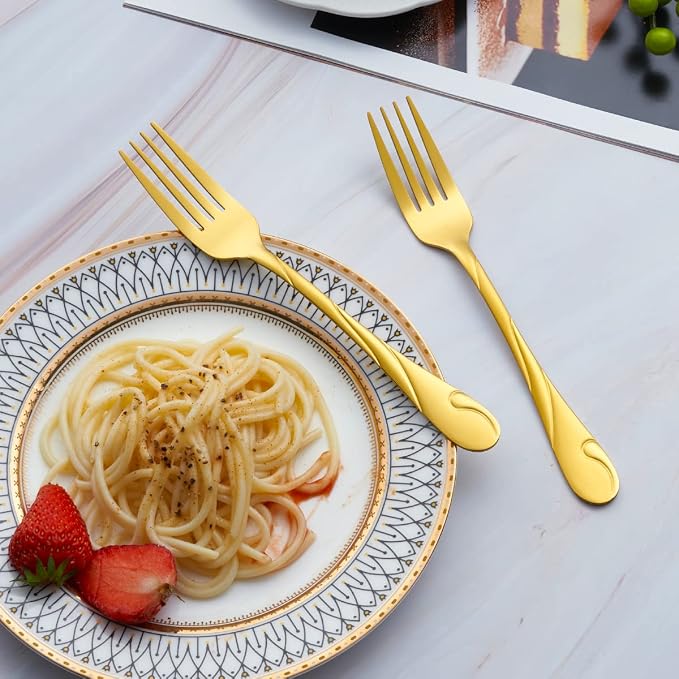 Gold Silverware Set, 30-Piece Stainless Steel Flatware Set | Shiny Gold Metal Cutlery Set for 6, Rust-Resistant, Include Spoon, Fork and Knife Set, Dishwasher Safe, for Dinner/Party
