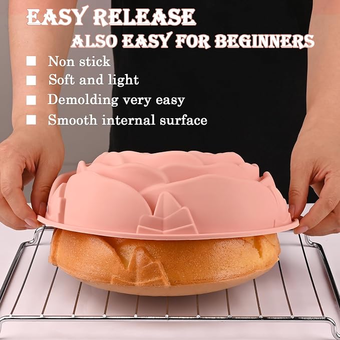 3 Pack Flower Shape Silicone Cake Molds, Large Round Silicone Molds for Baking Cake, Breads, Pies, Tarts (Rose, Chrysanthemum, Sunflower)
