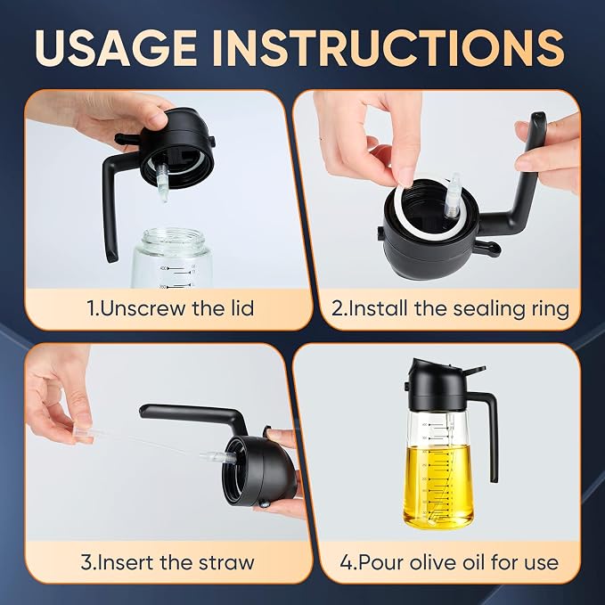 Olive Oil Sprayer for Cooking – 2 in 1 Olive Oil Dispenser Bottle for Kitchen（16 Oz）