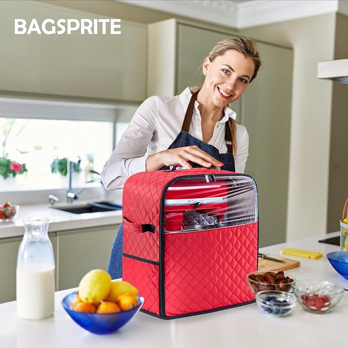 BAGSPRITE Stand Mixer Cover with Appliance Sliders Base Compatible with KitchenAid Mixer-Storage Bag for 4.5/5 Quart with Pockets for Kitchen Aid Accessories and Attachments