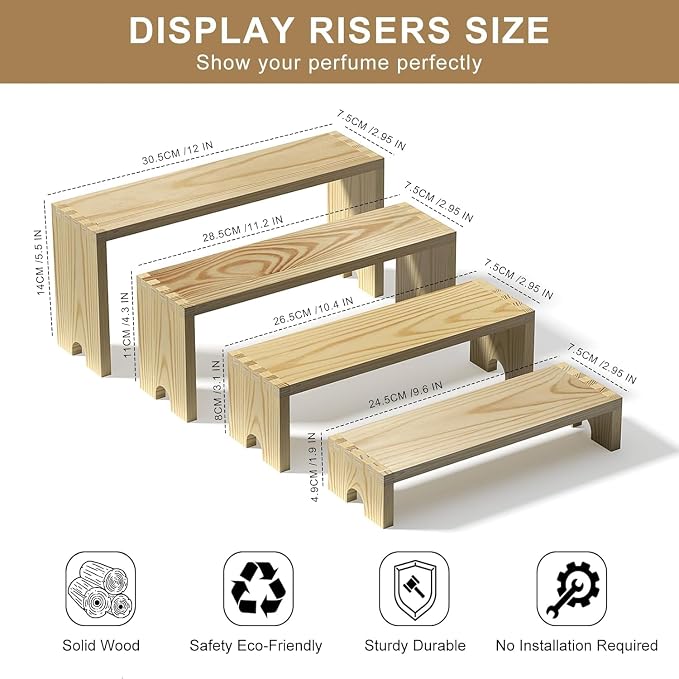 4 Set Wooden Tiered Risers Display Stands for Vendor Events,Stackable Wood Cupcake Display Stand,Farmhouse Decor Wood Dessert Table Display Set,Vendor Booth Display Items,Food Display Risers for Party