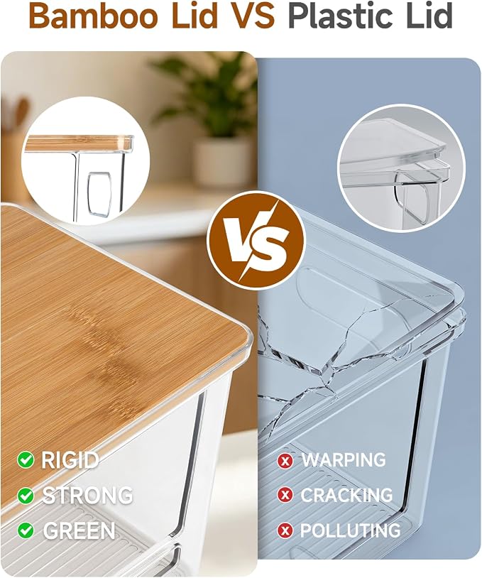 Trash Bag Dispenser 2 Pack (XL+S) - Trash Bag Holder with Bamboo Top | Acrylic Garbage Bags Dispenser Under Sink Organizer for Pantry, Kitchen, Laundry Room, Cabinet 2 Pack (XL+S)
