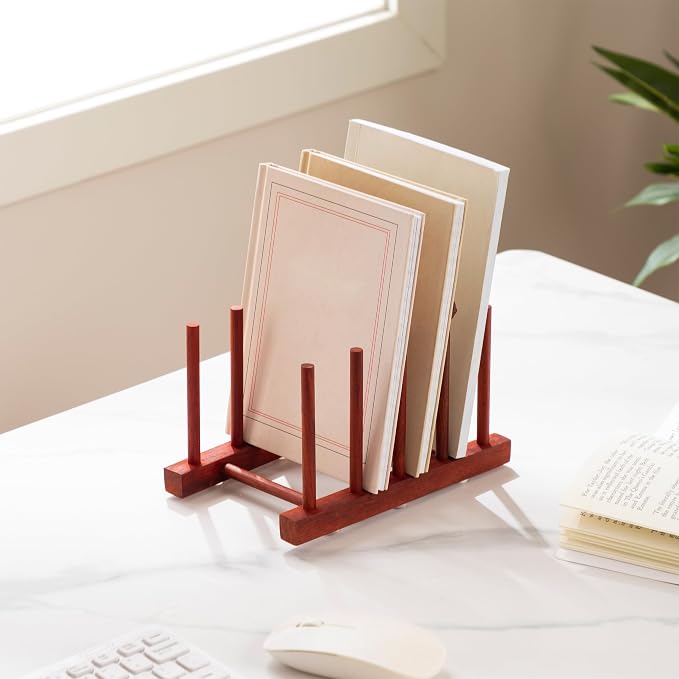 HBlife 2 Packs Rosewood Wooden Dish Drying Rack Plate Organizer for Cabinet | 4 Slots, Home and Kitchen Organizer, For Cups, Bowls, Pots, Lids, Cutting Boards & Plates, Space-Saving for Cabinets Counters