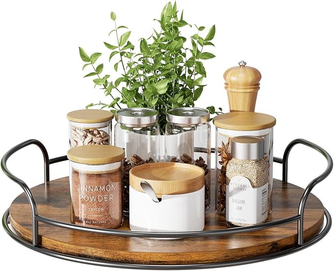LAMU Lazy Susan Organizer, 11'' Lazy Susan Turntable for Cabinet, Table Top, Kitchen, Countertop, Bathroom, Pantry, Spice Organization, Wooden,1 Pack