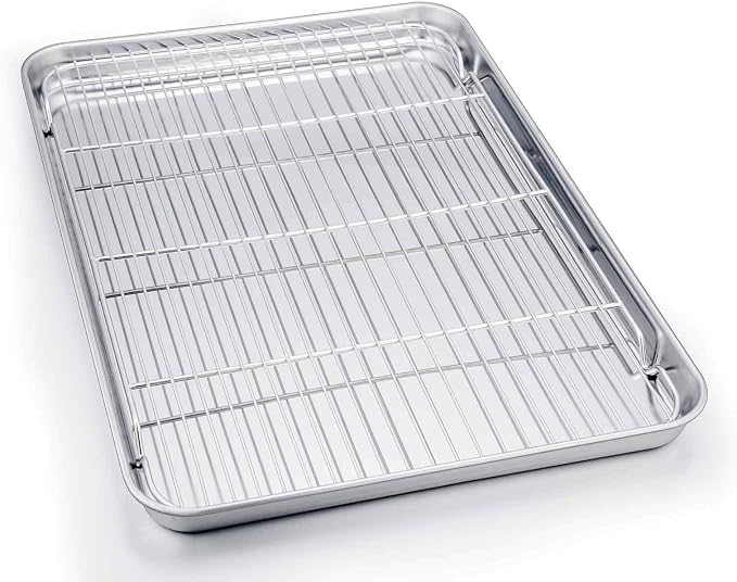 TeamFar Baking Sheet with Cooling Rack Set, 20 x 14 x 1 inch | Stainless Steel Large Cookie Sheet Pan and Baking Rack Set, Non Toxic & Heavy Duty, Mirror Finish & Dishwasher Safe
