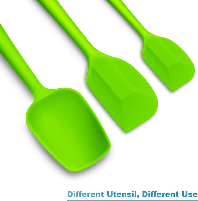 3-Piece Silicone Spatula Set, 600°F Heat Resistant, Green | Stainless Steel Core, Silicone Rubber Spatulas for Nonstick Pans, Spatula, Spoonula and Mini Spatula for Cooking and Baking