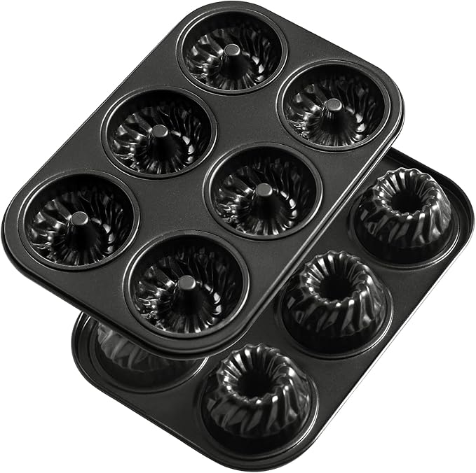 Webake Mini Fluted Tube Cake Pan, Non-Stick 2.8 Inch Cake Pans, Heavy Gauge Carbon Steel, 6-Cavity Set of 2