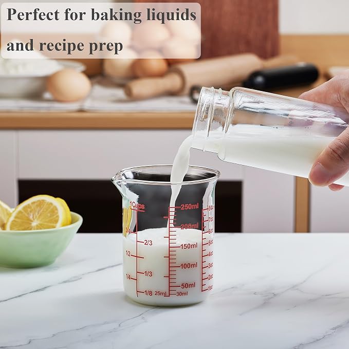 Ackers Glass Measuring Cup 1 Cup,8oz Borosilicate Liquid Measuring Cup with Spout
