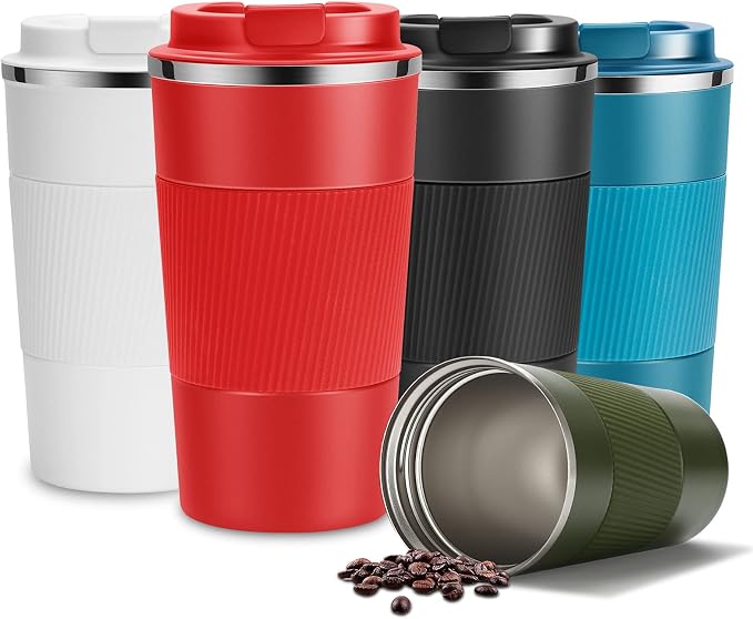 YINJAM 17oz Travel Coffee Mug Insulated Coffee Cups to Go with Leakproof Lid Vacuum Stainless Steel Double Walled Thermal Car Coffee Tumbler for Hot Cold Ice Tea Drinks Reusable (Red, 17oz) | 510ml Reusable Leakproof Camping Tumbler with Lid for Hot Co...