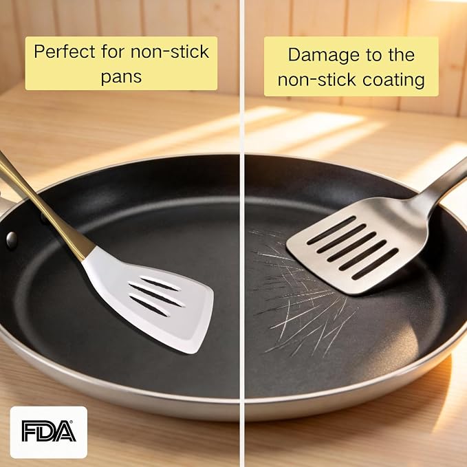 Heat-Resistant Kitchen Spatula Set – Non-Toxic Cooking Utensils with Solid & Slotted Designs –Food Grade Silicone and Gold-Plated Stainless Steel Handles –Ideal for Nonstick Cookware, Gold