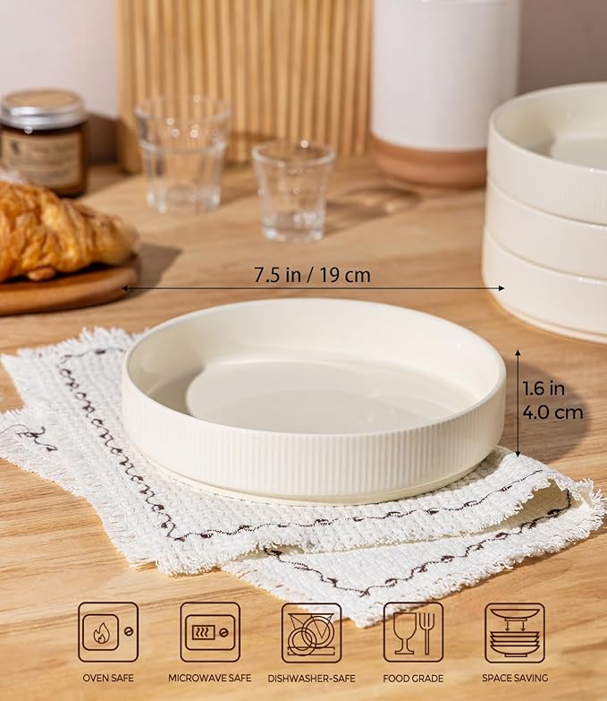 7.5" Ceramic Pasta Bowls Set of 4, Salad Bowls | Versatile Serving Bowls for Pasta, Salad, Fruit & Noodles, Housewarming & Wedding Gift, Beige