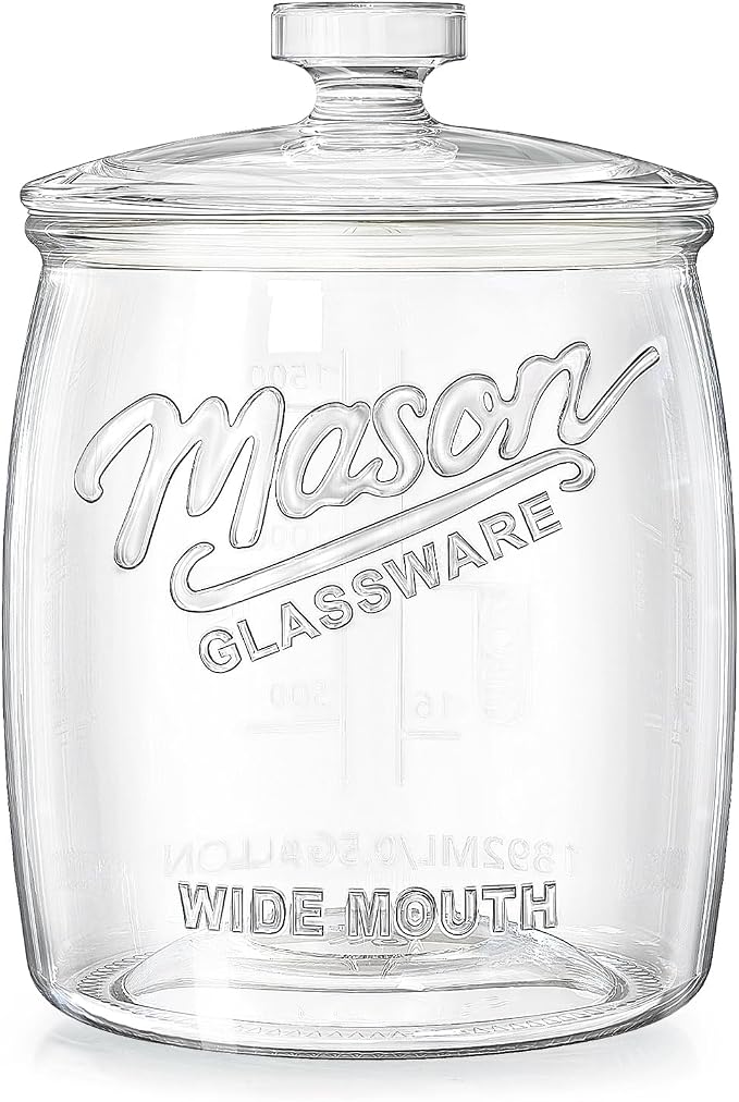 Cookie Jar with Airtight Lids, Half Gallon Glass Jar 1 Pack | 64 Oz Wide Mouth Mason Jar, Sourdough Starter Jar, for Kitchen Pantry & Laundry Room Storage, for Candy, Flour, Dog Treats