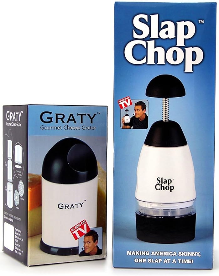 Original Slap Chop Slicer with Stainless Steel Blades & Cheese Graty | Manual Food Chopper & Twist Grater for Cheese, Vegetables, Salad Toppings, & More | Lightweight & Easy to Clean | Manual Food Chopper & Twist Grater for Cheese, Vegetables, Salad To...