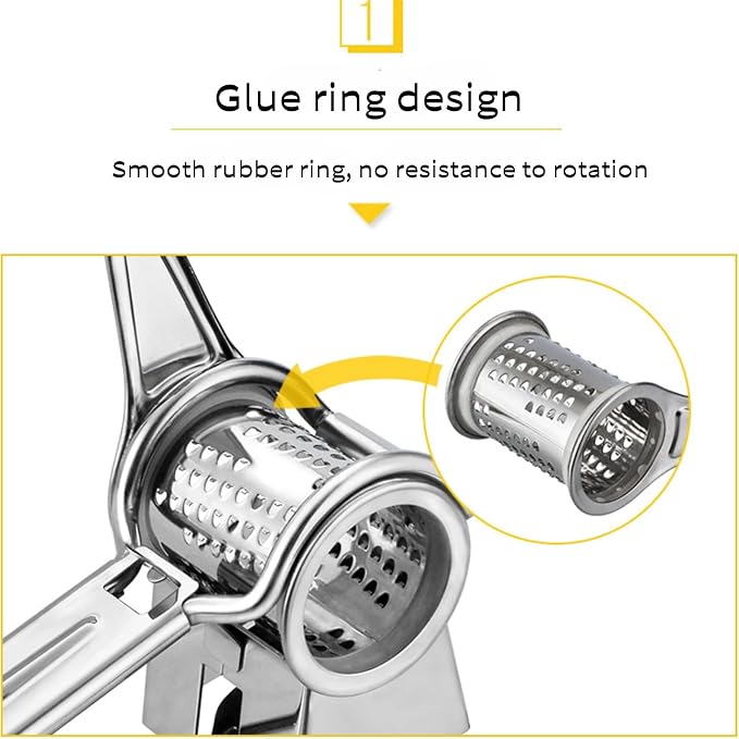 Manual Rotary Cheese Grater, 304 Stainless Steel Hand-Crank | Manual Cheese Grinder for Parmesan, Cheddar, Chocolate, Nuts & Vegetables