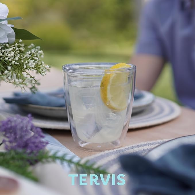 Tervis Clear & Colorful Tabletop 12oz Made in USA Double Walled Insulated Tumbler Travel Cup Keeps Drinks Cold & Hot, 12oz, Clear | Made in USA, Double-wall Insulated, Shatterproof, BPA-Free, Dishwasher Safe, Fits Most Cupholders, Gifts under $20