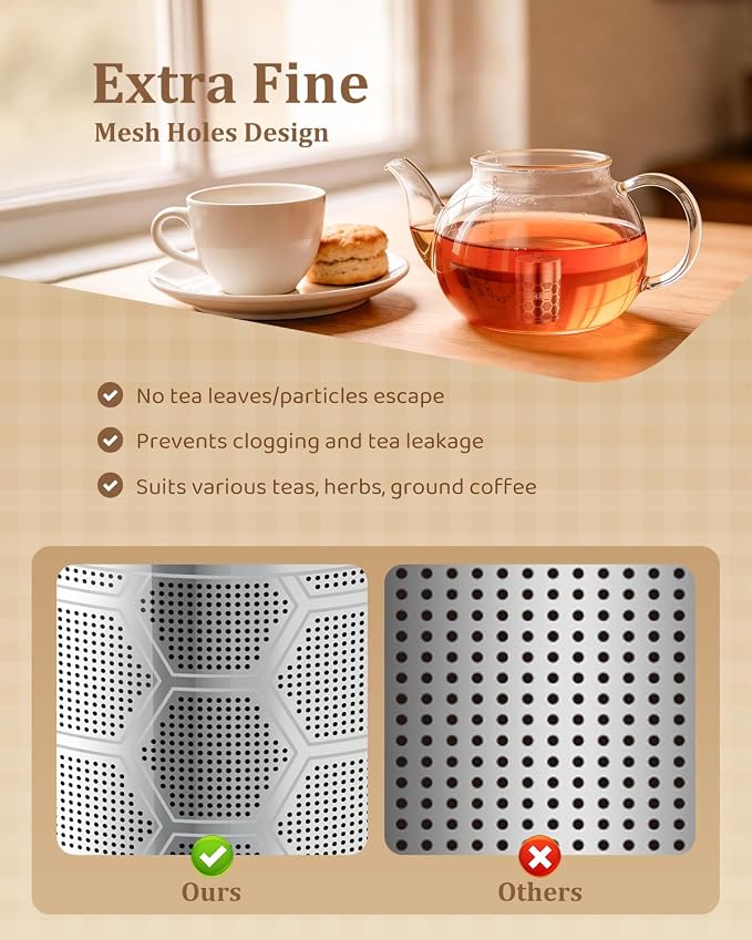 House Again Large Tea Infusers, Extra Fine Mesh Tea Strainers for Loose Tea, Slim Threaded Lid & 304 Stainless Steel, Filter Bags Diffusers, Loose Leaf Tea Steeper for Brew Tea Spices & Seasonings