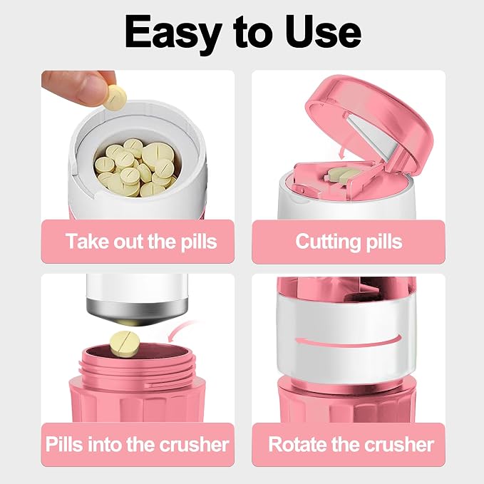 DUBSTAR 3-in-1 Pill Crusher Fine Powder Pill Grinder Pill Cutter Pale Pink | Pill Crushers for Elderly and Pet with Pill Storage and Brush, Pill Splitter for Small or Large Pills
