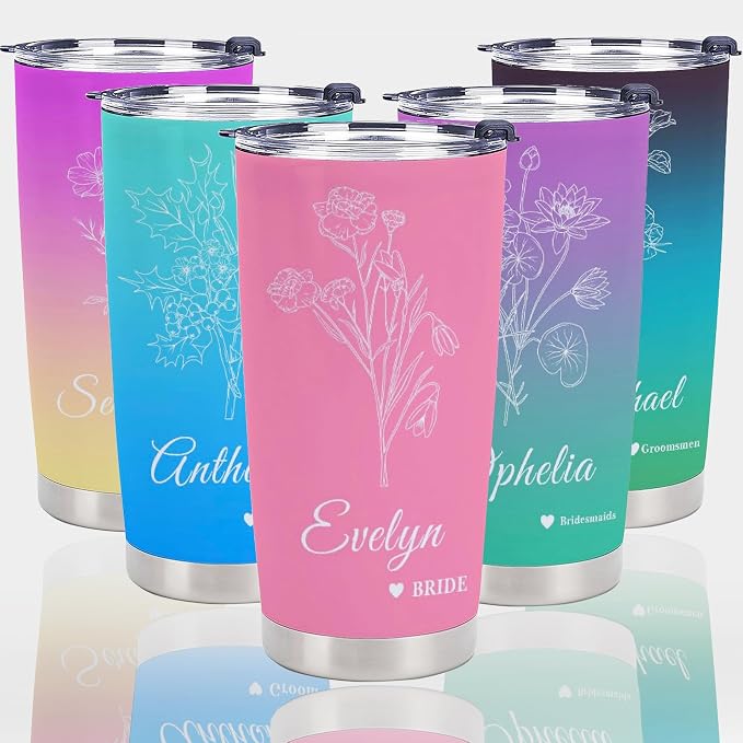 Personalized Tumbler Custom Vacuum Insulated Travel Mug Customizable Coffee Cup with Your Photos and Text Christmas Birthday Gift (Birth Flowers)