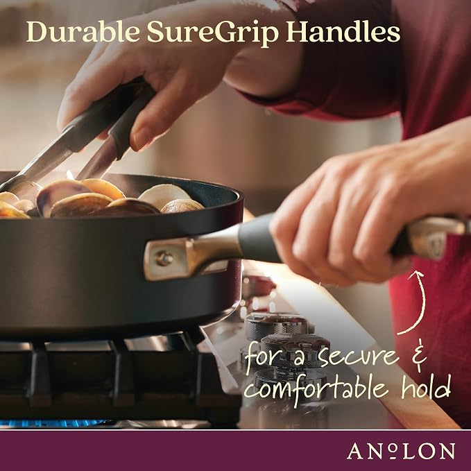 Anolon Advanced Home Hard-Anodized Nonstick 5 Qt Saute Pan with Lid and Helper Handle, Deep Frying Pan, Moonstone