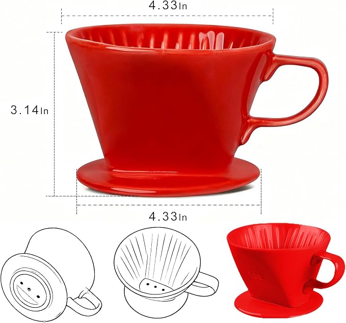 Ceramic Pour Over Coffee Dripper, V-Shaped Coffee Filter Cone | Brews rich, balanced coffee with a 3-hole design for smooth extraction and consistent flavor in every cup.