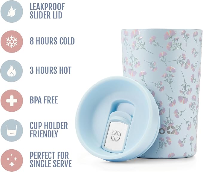 Ello Jones 11oz Insulated Stainless Steel Leakproof Travel Mug, Serene Blooms