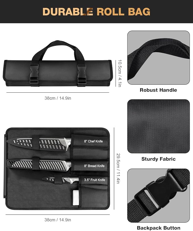 MOSFiATA 6pcs knife set，Japanese Stainless Steel Knife Sets for Kitchen with Oxford cloth storage bag Dishwasher Safe, For Outdoor