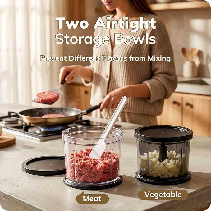 4 Cup Food Processor Set: 2-Speed Electric Food Chopper with 2 Bowls | Mini Food Processor with 2 Pack 420 Stainless Steel 4-Layer Blades, Small Meat Processor for Meat, Fruits, Baby Food,Pet Food