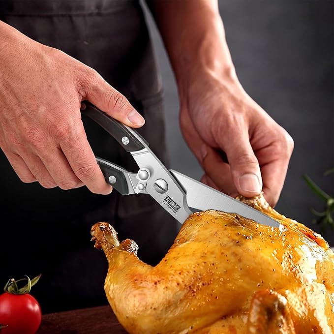HOSHANHO Kitchen Scissors Heavy Duty, Sharp Kitchen Shears for Poultry | Stainless Steel Kitchen Scissors with Non-Slip Handle & Safety Lock, All Purpose Cooking Scissors for Meat、Turkey、Vegetables
