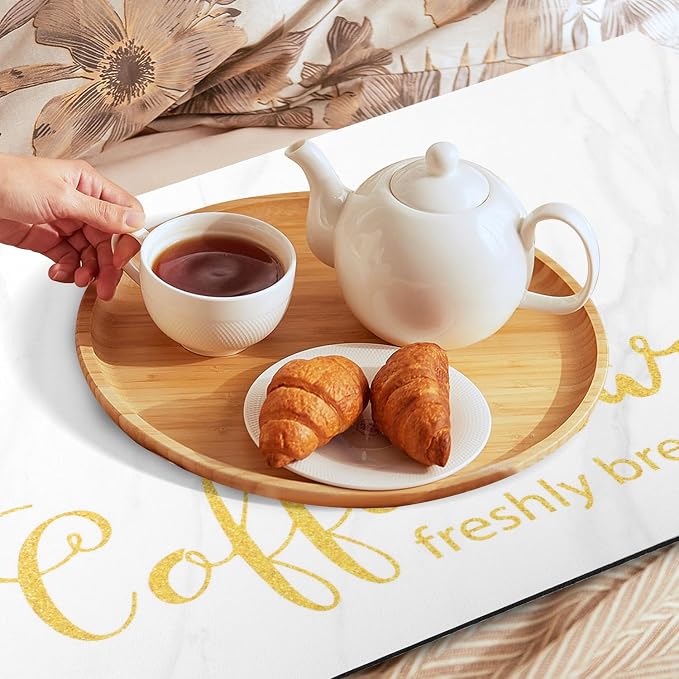 Findosom Dish Drying Mat, 18" x 24" Super Absorbent & Hide Stain Coffee Mat, Cuttable Drying Mat for Kitchen Counter, Coffee Bar Accessories, Under Dish Rack, Coffee Maker, Espresso Machine, White