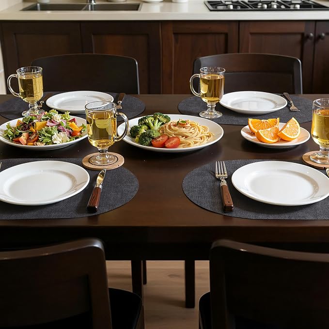 Placemats Set of 4, 11.8 x 17 Inch, Dark Grey | Heat Resistant Oval Faux Leather Place Mats, Waterproof Wipeable Reversible PU Placemat, Indoor & Outdoor