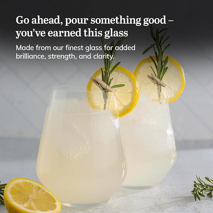 Libbey Signature Greenwich Stemless Wine Glasses Set of 6, Modern Wine Glasses for Red and White Wine, Ideal Stemless Wine Glass Set for All Occasions