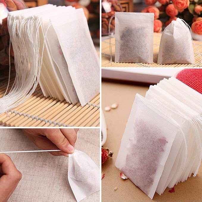 100 Pack Disposable Tea Filter Bags Empty Muslin Drawstring Seal Filter Tea Bags Drawstring Herb Loose Tea Bag Tea Filter Pouches Empty Tea Bags (1.97"X2.76" / 5cm X 7cm)