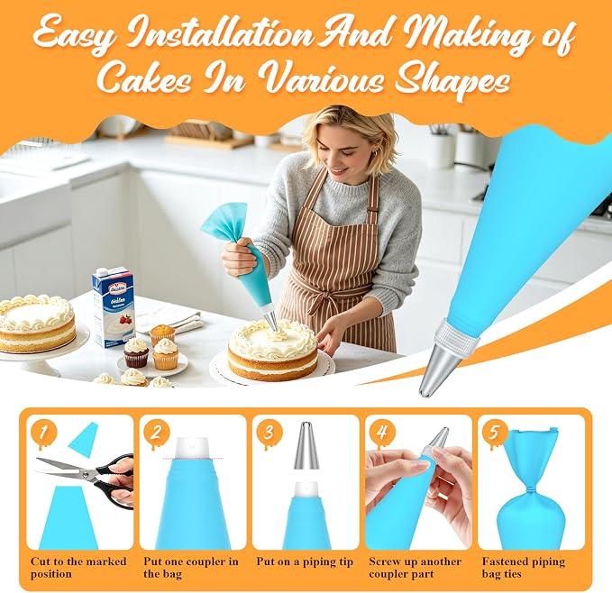 Macaron Silicone Baking Gray Mats, 17 Pcs Macaron Baking Kits | 2 Nonstick Macaroon Mat Silicone, 7 Piping Tips, 2 Piping Bags, 2 Bag Ties, 2 Couplers, 1 Puff Tip, 1 Brushes