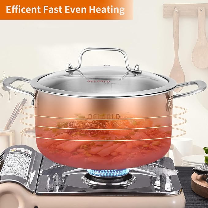 DELARLO Tri-ply Stainless Steel 5 Quart Heavy Duty Induction Stock Pot | Stockpot with Lid, All Stoves Compatible Up to 600℉, Kitchen Essentials Soup Pot with lid Fast Even Heat