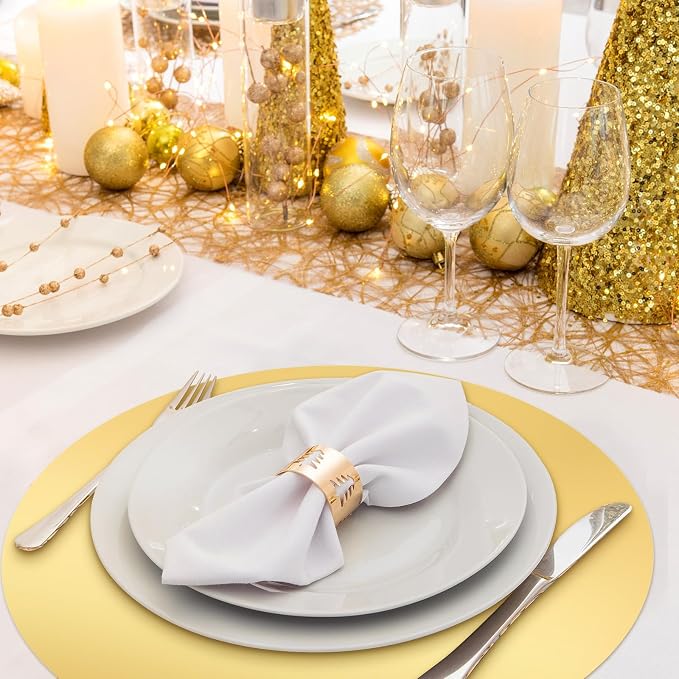 Tioncy 50 Pcs Gold Round Paper Placemats Disposable Table Mats | Elegant Table Mats for Wedding Birthday Banquet, Decorative Paper Design, Festive Dining Decoration, Easy Cleanup Tabletop